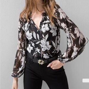 WHITE HOUSE BLACK MARKET LONG SLEEVE MATTE JERSEY, MAGNOLIA LINES BLACK - XS